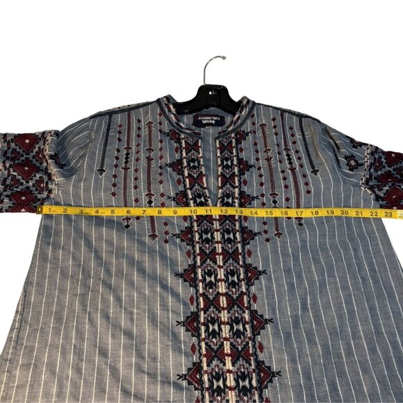 Johnny Was Womens Embroidered Boho Tunic Top Blue Red Long Sleeve Size M - Picture 8 of 10